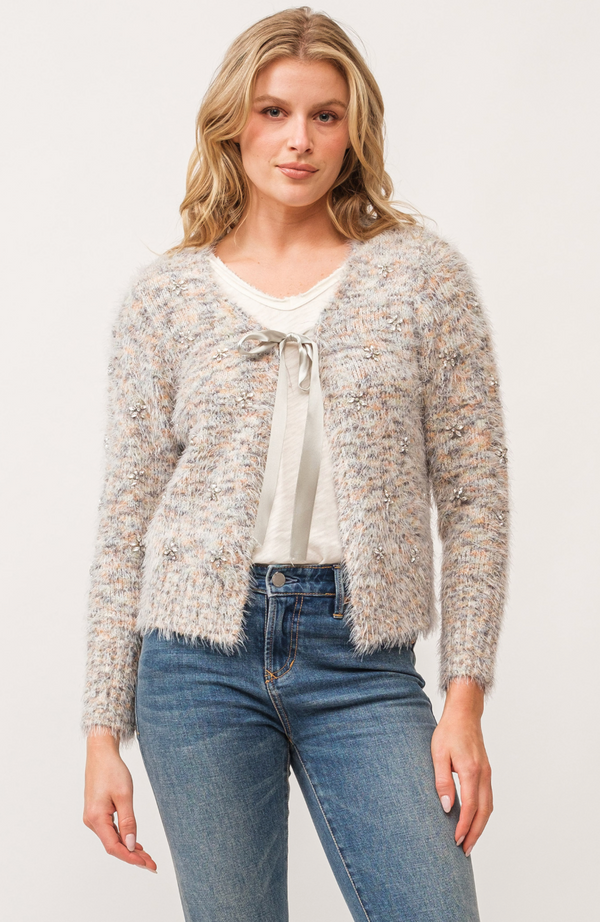Serafina Front Tie Fuzzy Cardigan
