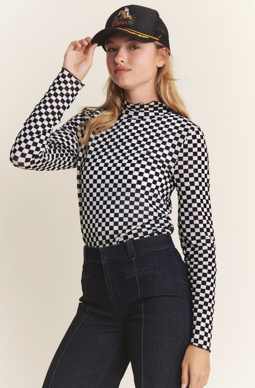 Annalise Checkered Mesh Top