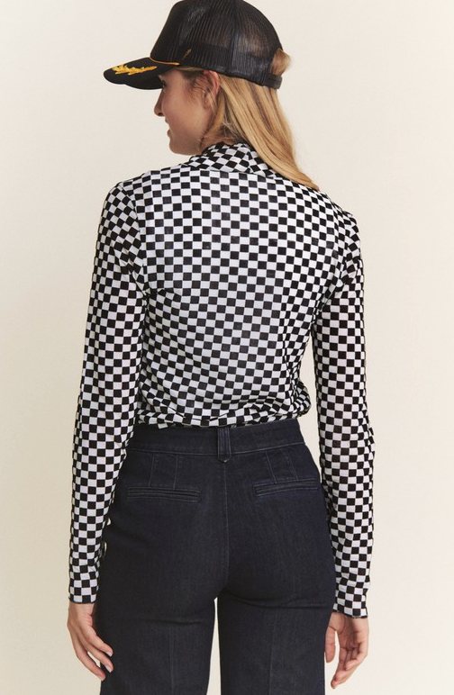 Annalise Checkered Mesh Top