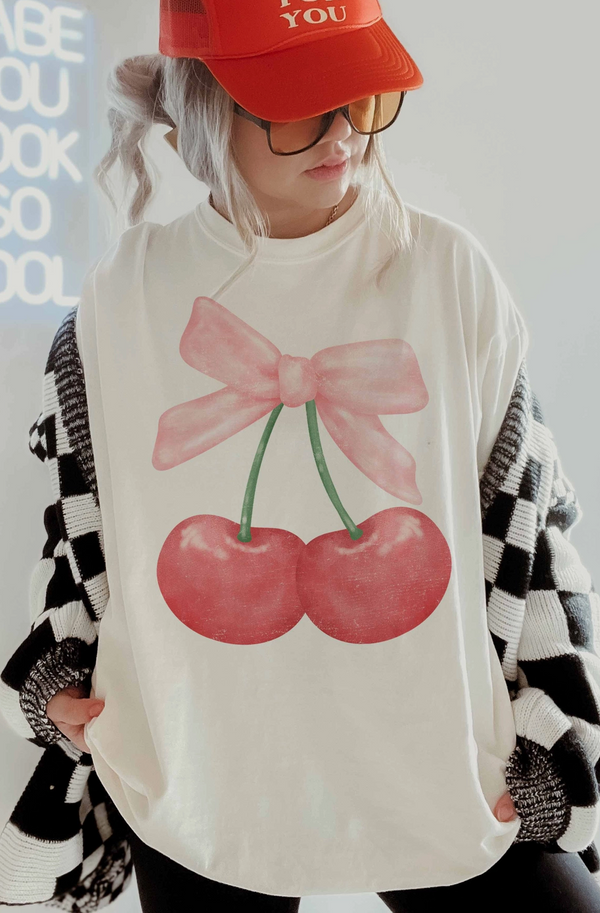 Cherry Ribbon Oversized Graphic Tee