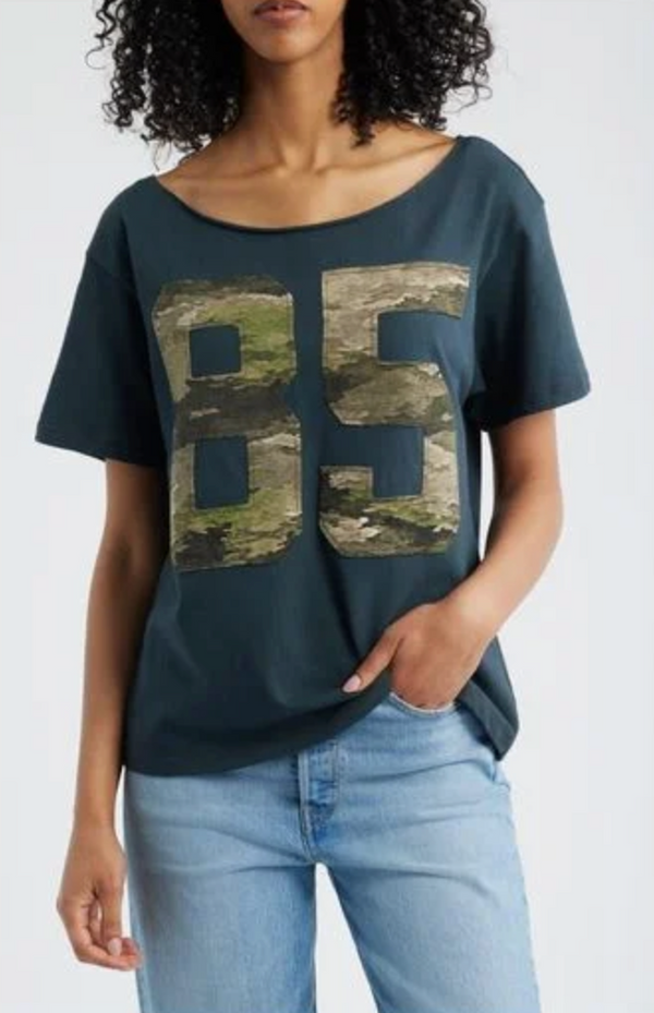 85 Camo Applique Off The Shoulder Tee