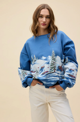 Alpine Ski Scene Oversized Crew Neck