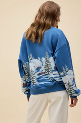 Alpine Ski Scene Oversized Crew Neck